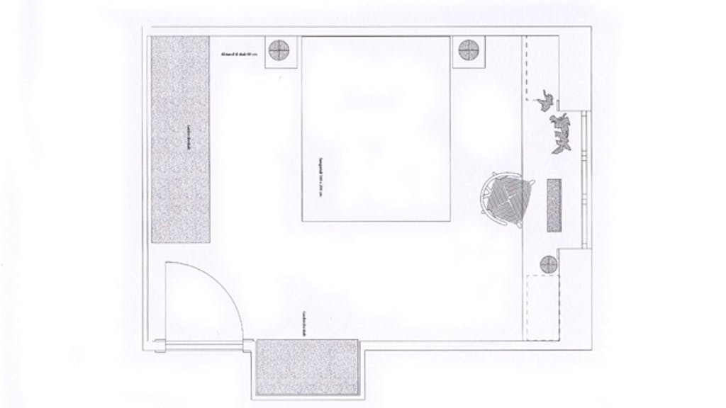Plantegning af soveværelset efter Lone Barslunds forslag.