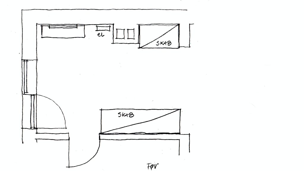 Plantegning af entréen før Lone Barslunds forslag Plantegning af entréen før Lone Barslunds forslag