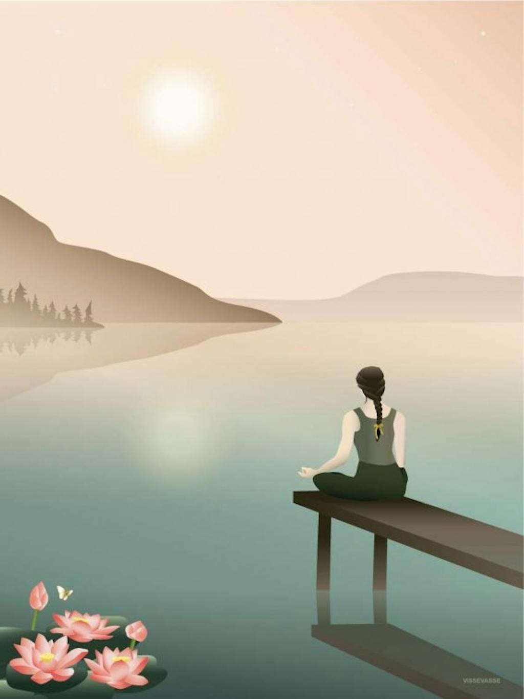 Plakat fra Vissevasse inspireret af meditation – her i en lotusstilling