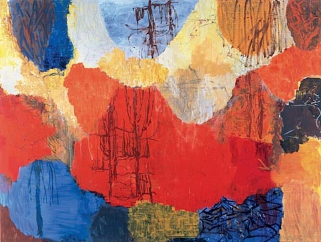 kunstplakat fra Louisiana abstrakt kunst medrøde og blå farver