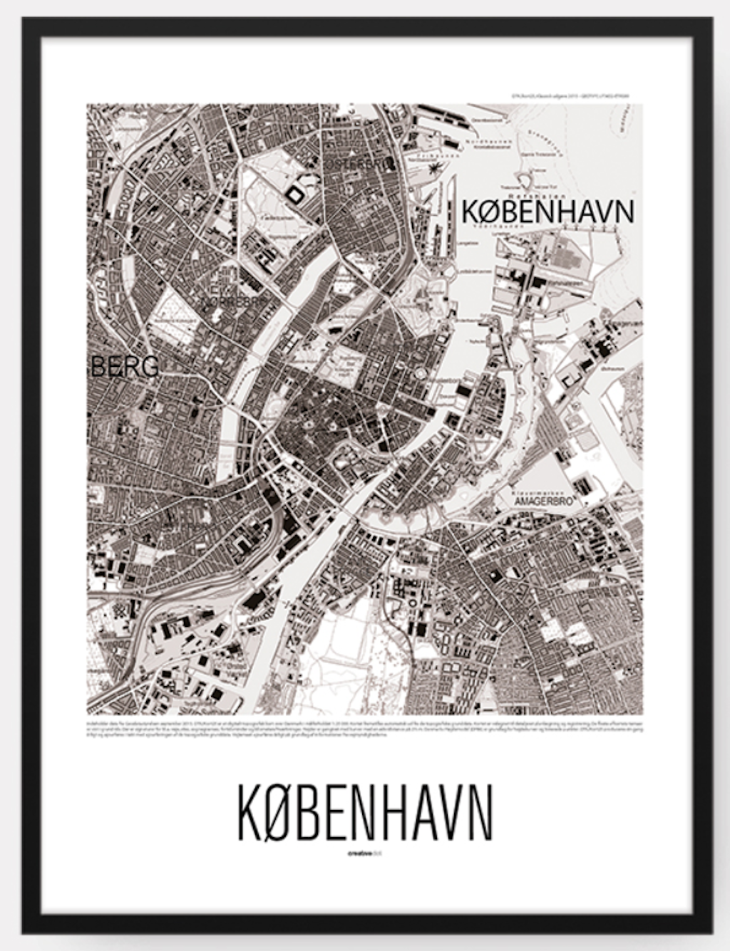 By kort plakat af københavn set oppefra i sort og hvid