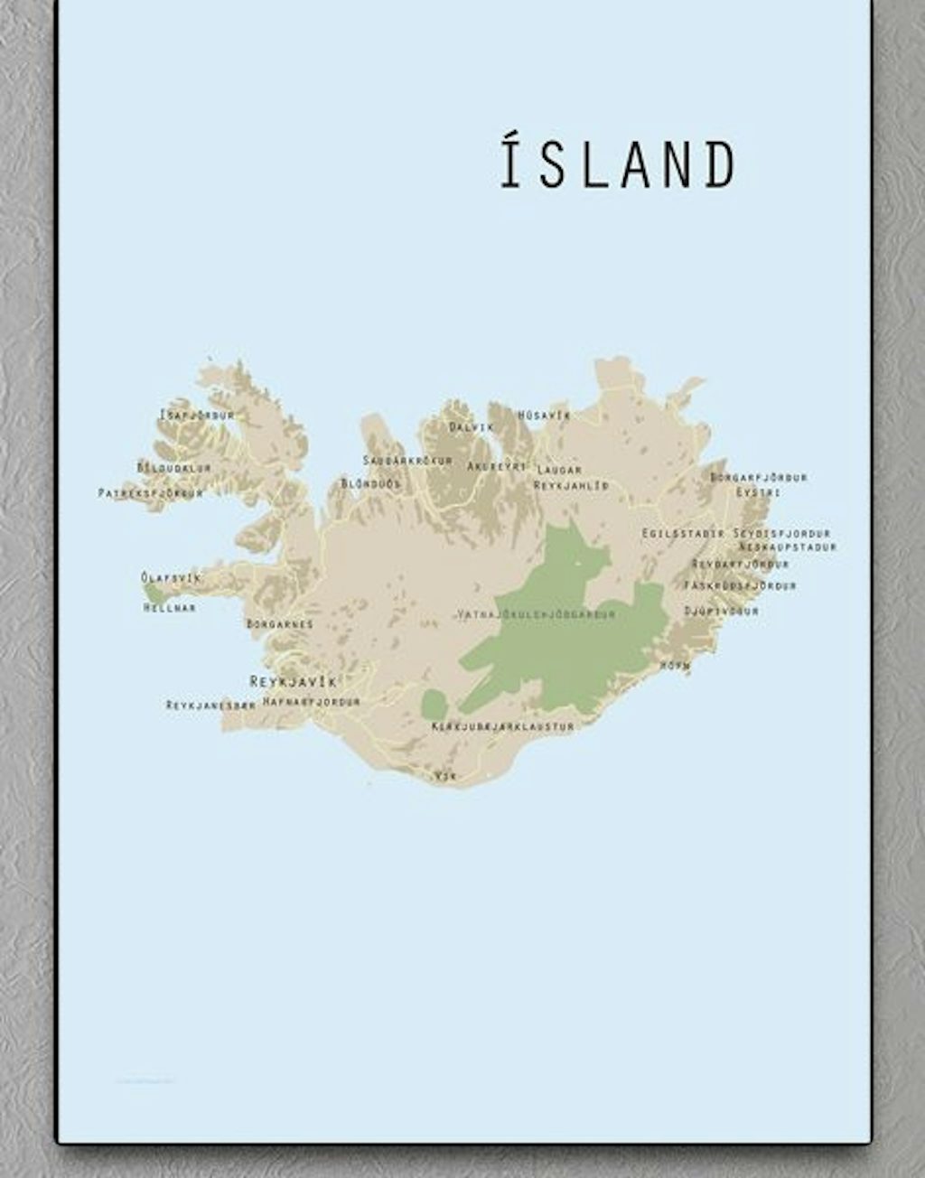 grafisk landkortsplakat af island set oppefra