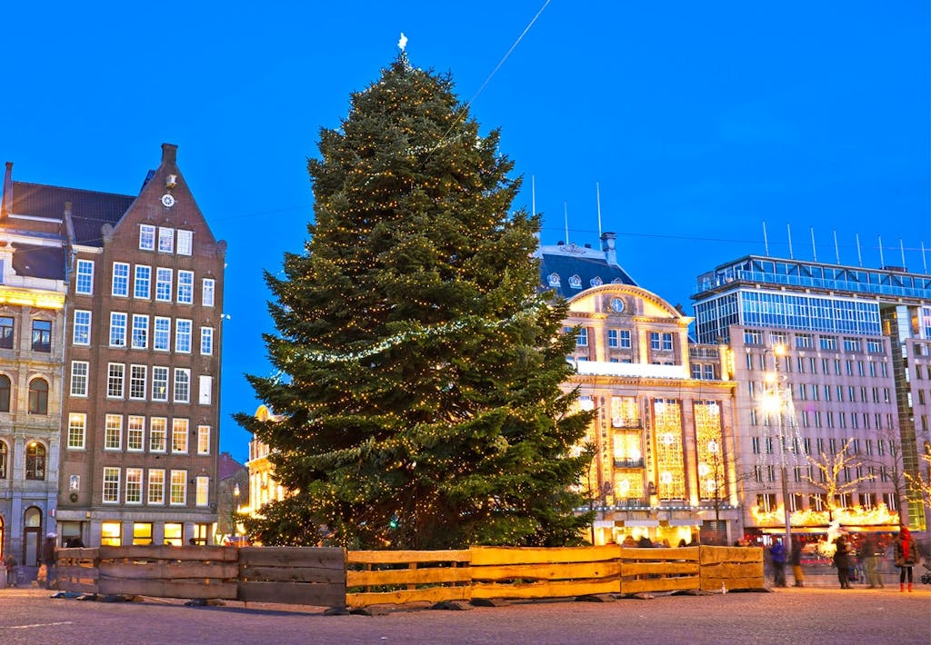 Det store juletræ ved Dam Square i Amsterdam. 