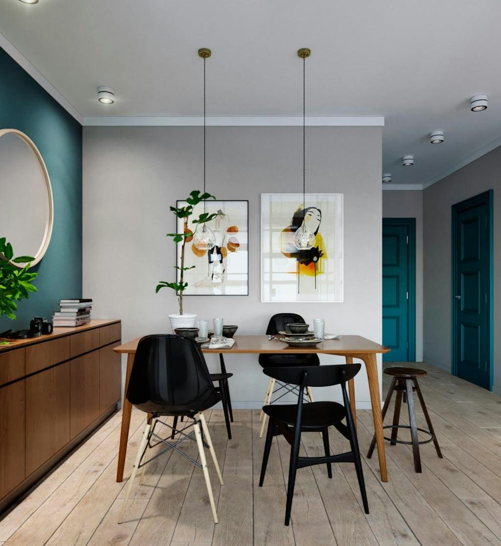 Kig fra soveværelset hen på spiseområdet