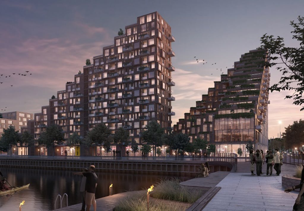 'Nicolinehus' i Aarhus Ø set om aftenen