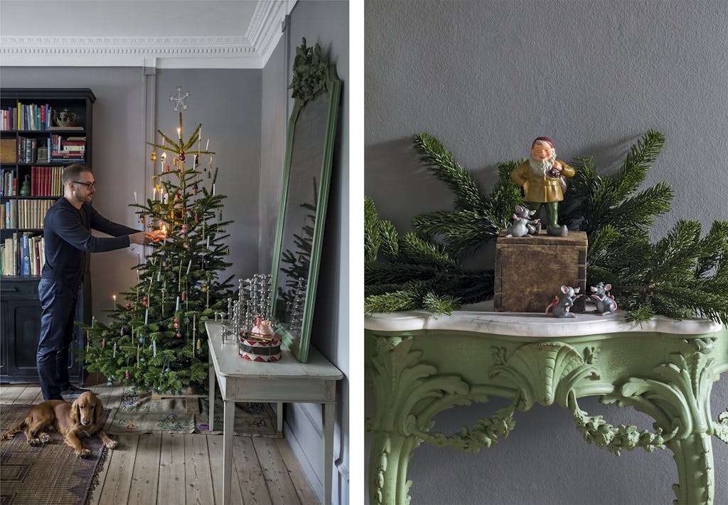 hjemme hos Shane i hans julepyntede stue