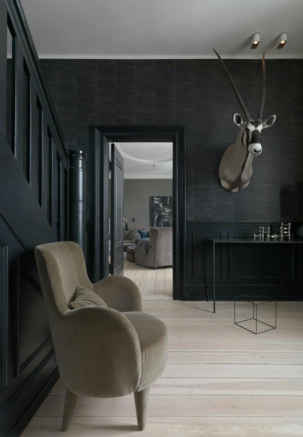 Entré med tapet af åleskind Entré med tapet af åleskind