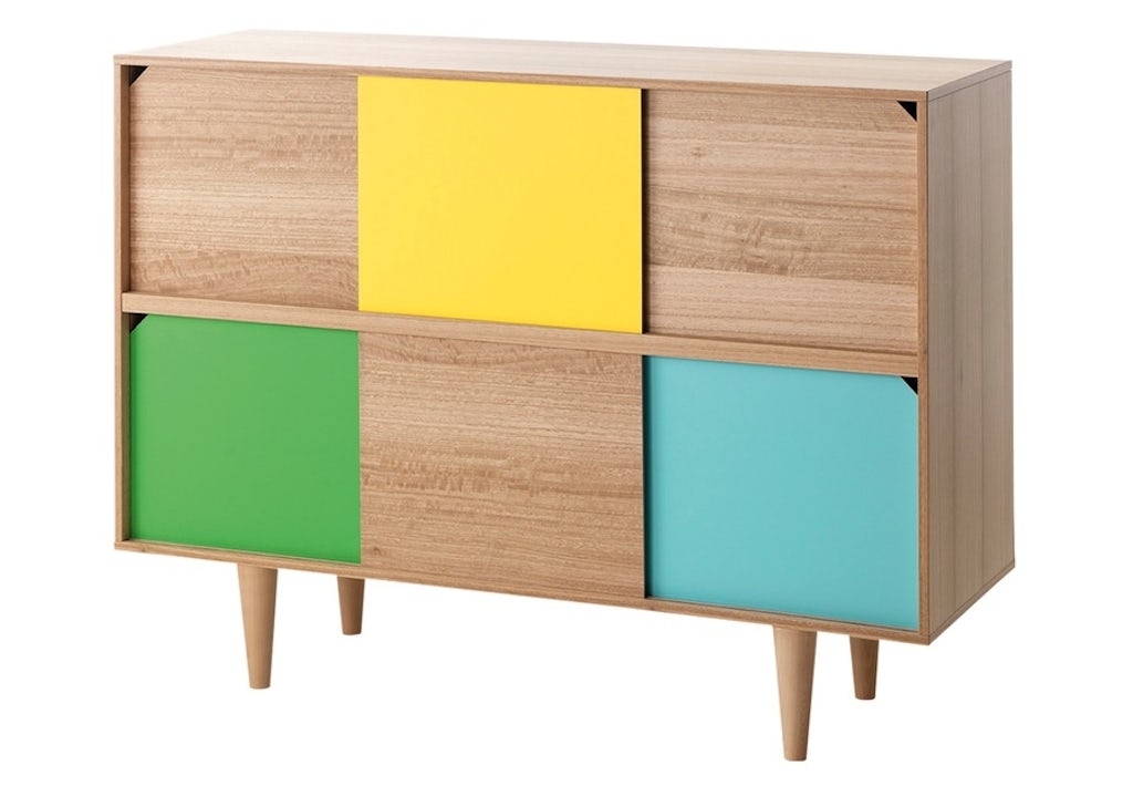 Kabinet med skydelåger i eukalyptusfiner Kabinet med skydelåger i eukalyptusfiner