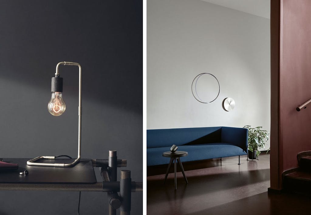 Søren Rose Studios læselampe og sofa af Iskos-berlin - begge fra det danske designbrand Menu.