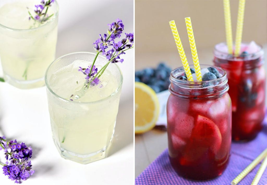 Limonade drinks med friske bær og blomster.