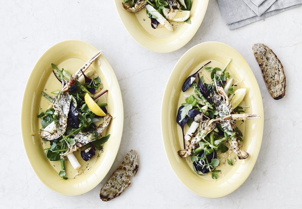 Dampede asparges med jomfruhummer Dampede asparges med jomfruhummer