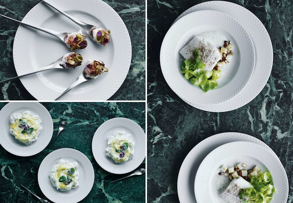 Fiskemenu med stenbiderrogn, torsk og kuller.