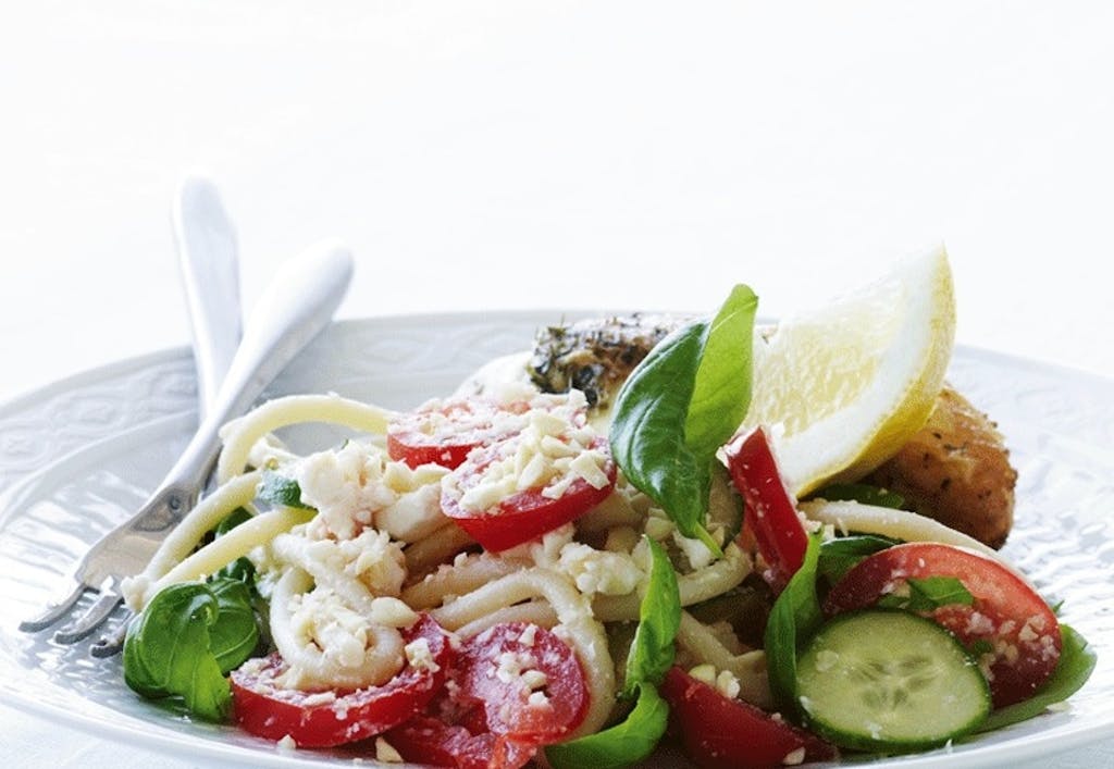 Pasta med grillet kylling