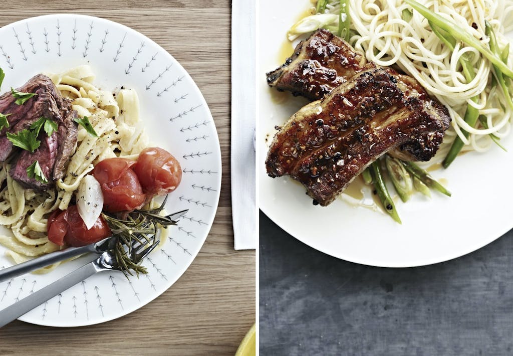 Pastaretter med oksemørbrad og spareribs