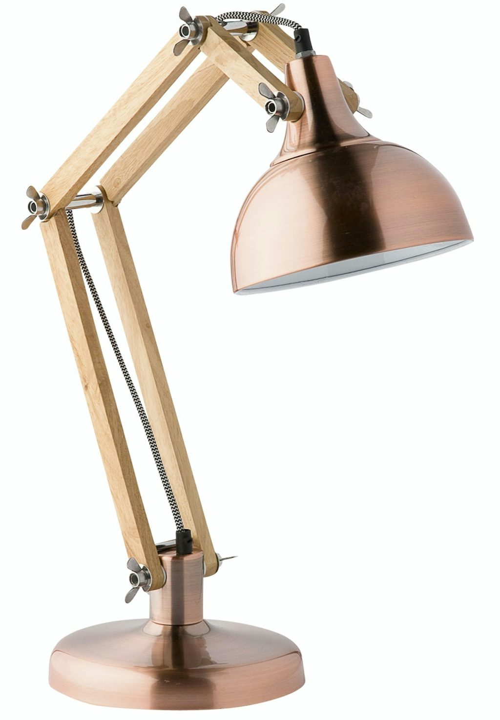Bordlampe i træ og kobber Bordlampe i træ og kobber