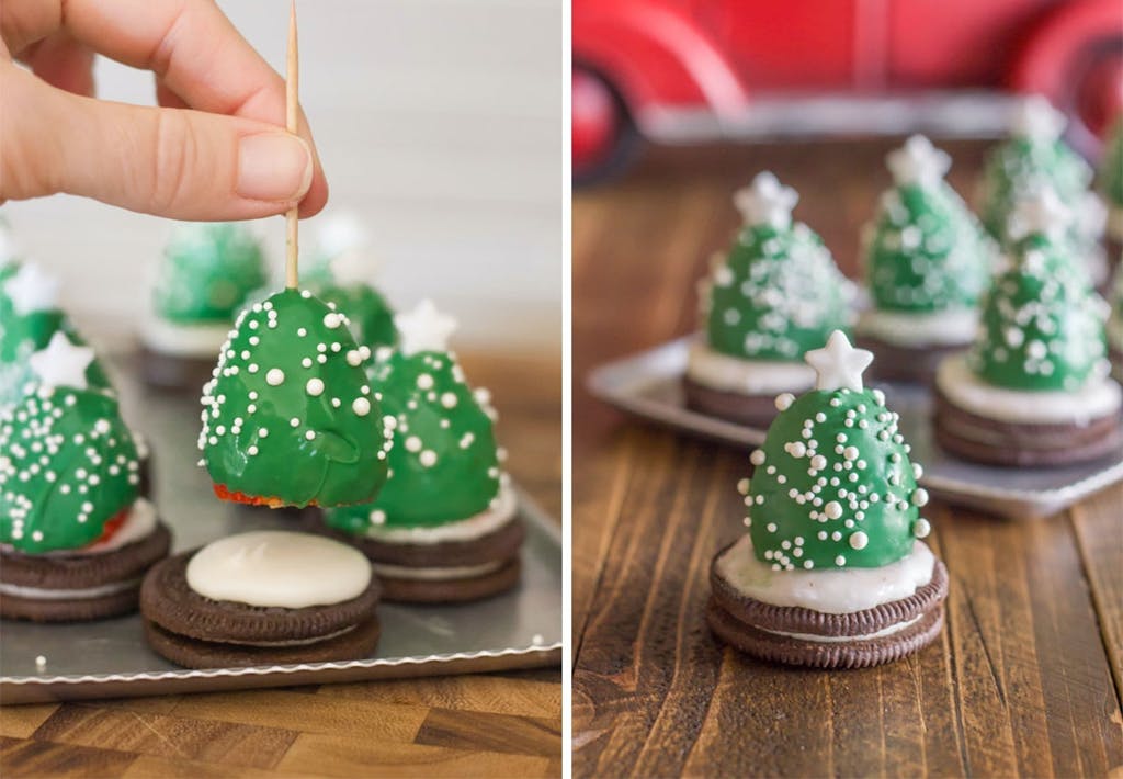Chokolade-juletræer med jordbær og Oreos Chokolade-juletræer med jordbær og Oreos