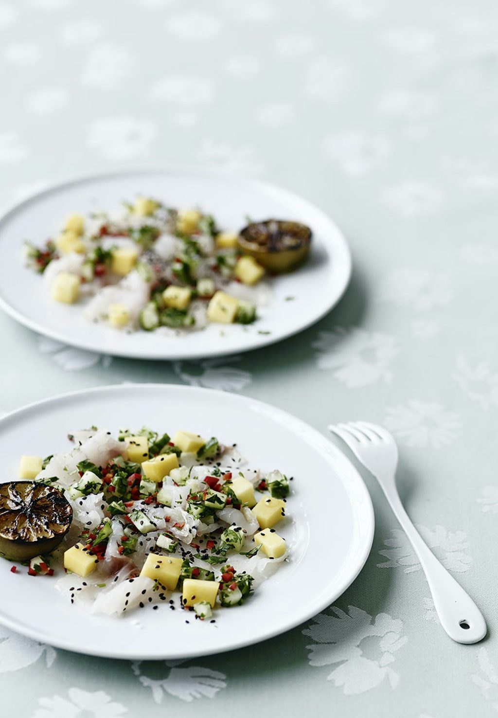 Carpaccio af sandart med lime Carpaccio af sandart med lime