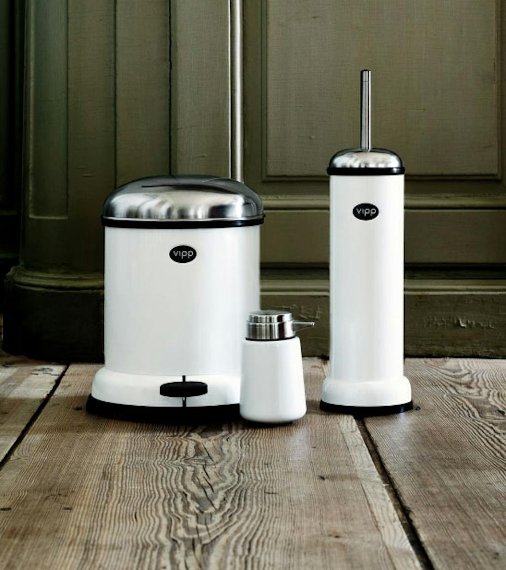 Toiletbørste, sæbedispenser og pedalspand