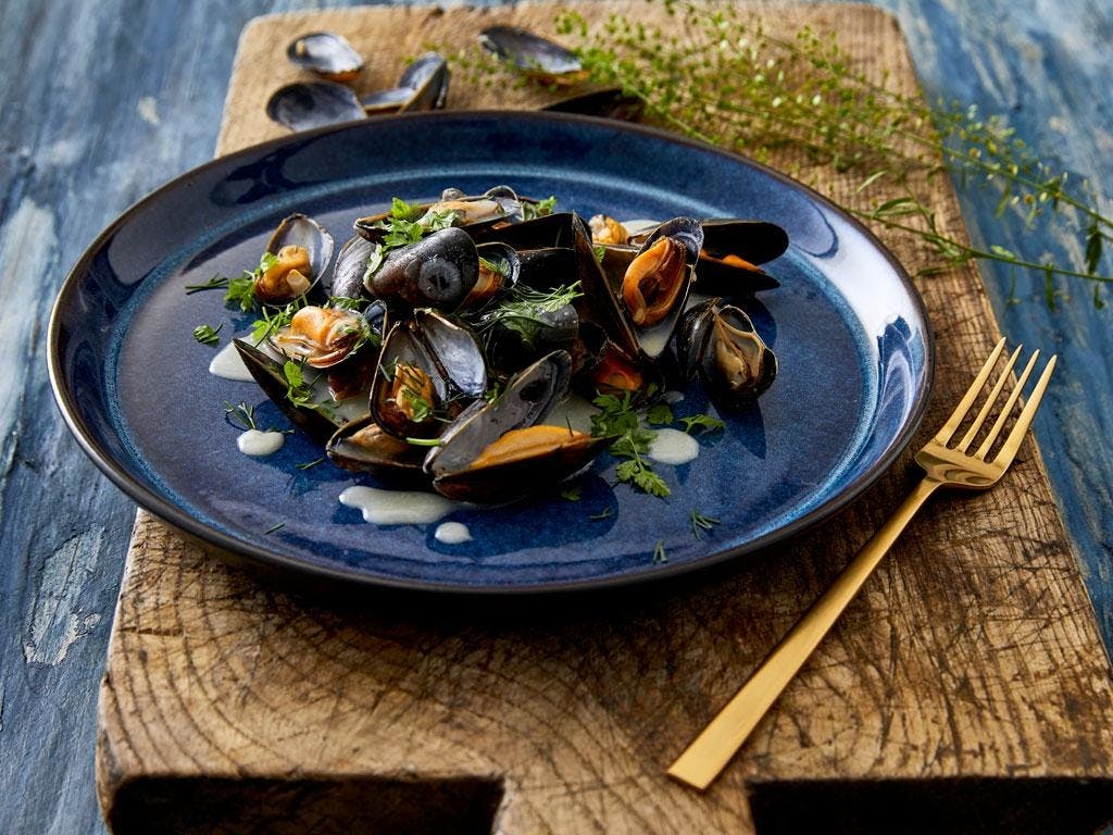 Stel blå tallerken keramik