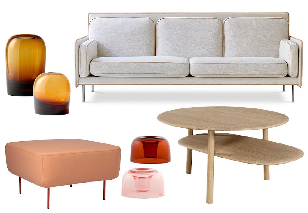 Møbler og glass i vakre farger