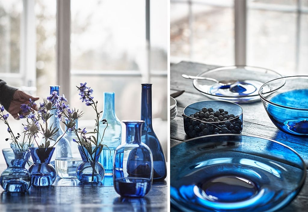 Farget glass i fine blåtoner