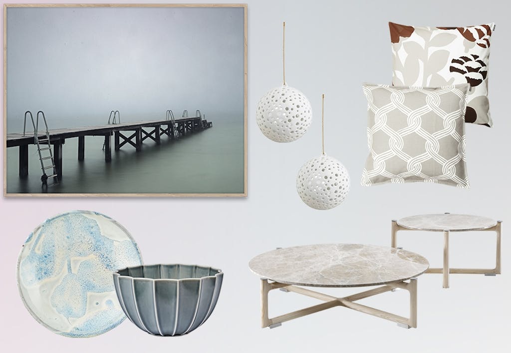 Interiør i nyanser av hvitt, grått og isblått