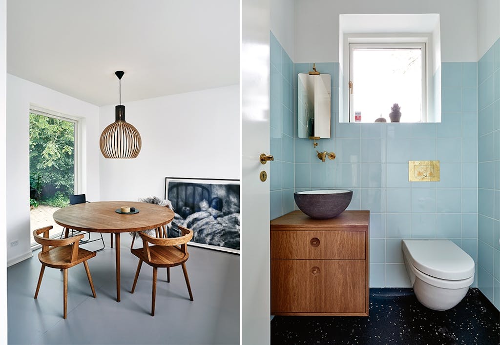 Spisebord og bad i dansk funkisvilla fra 30-tallet