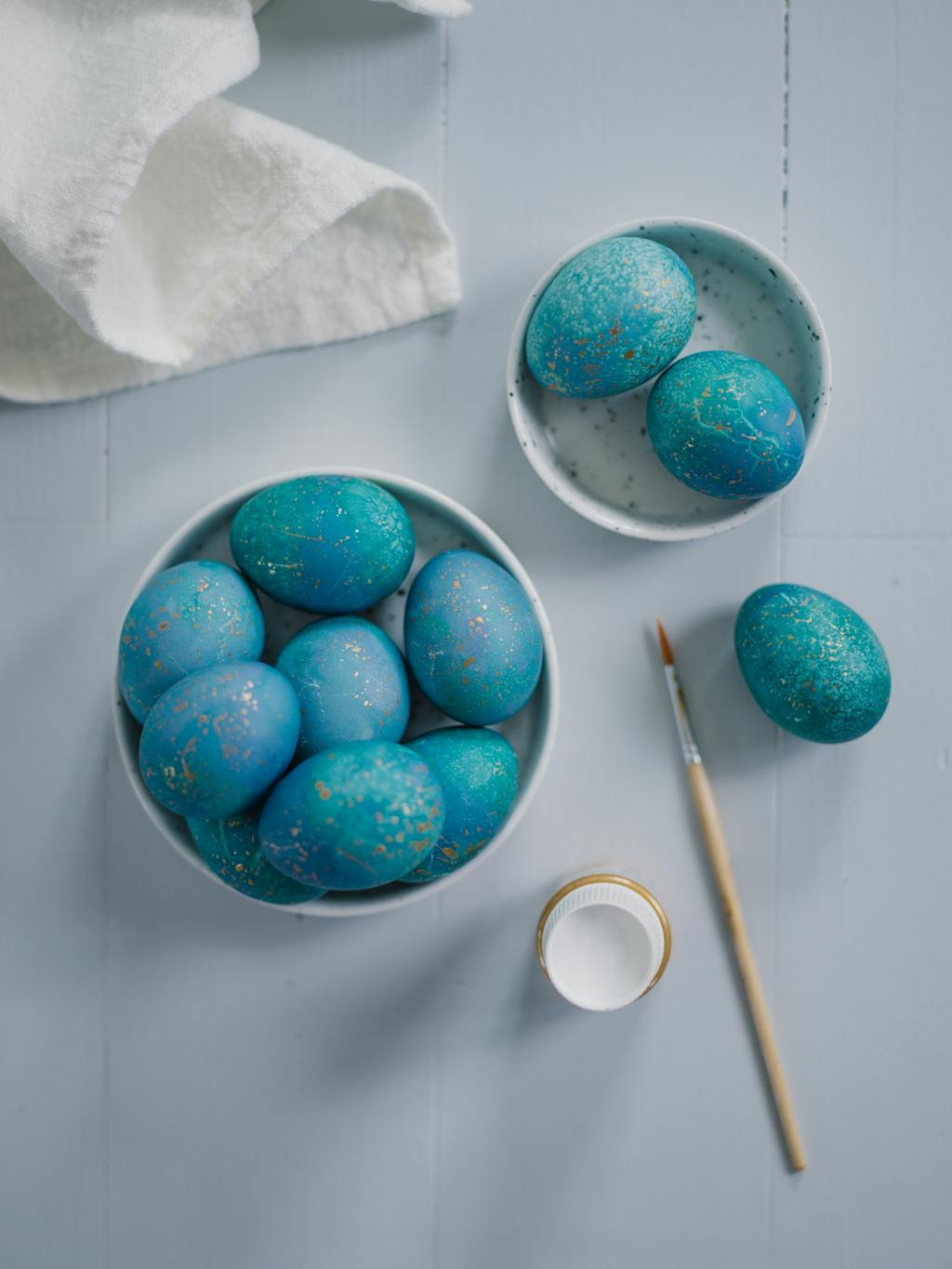 Modern hand dyed blue easter eggs
