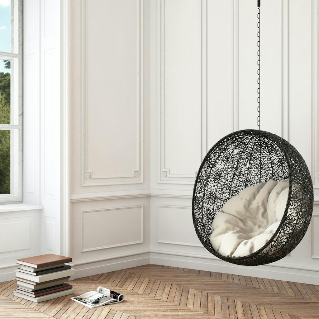 Modern interior with pendant chair background template