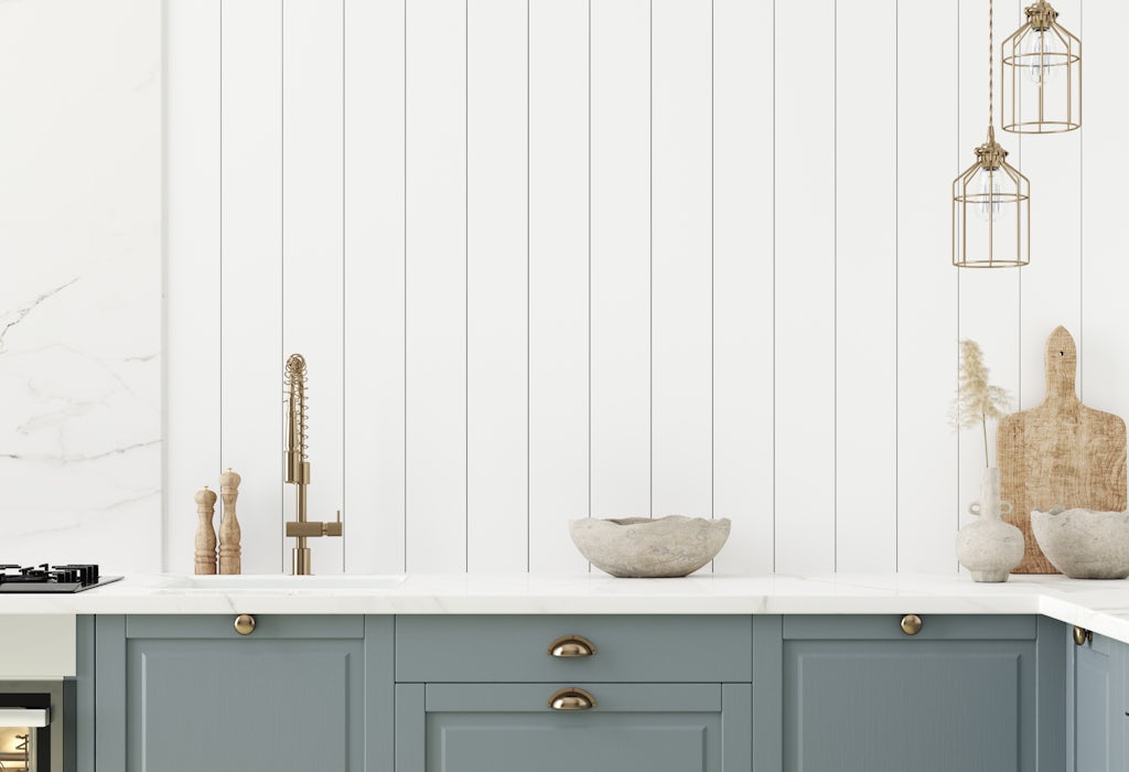 Wall mock up in kitchen interior background, Farmhouse style