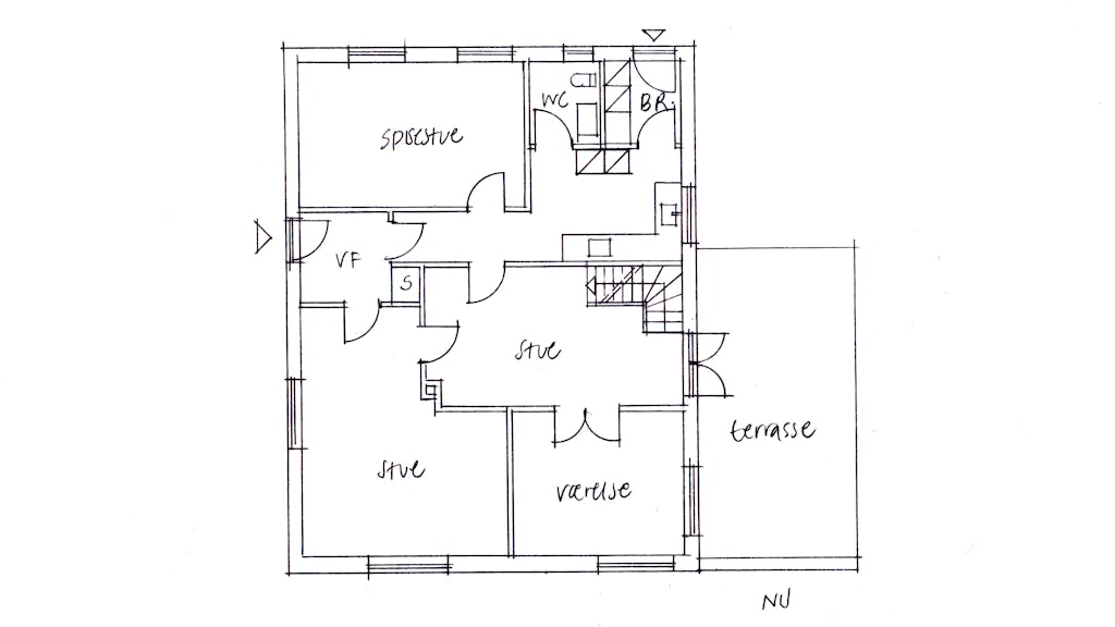 Stueplanen inden indretningsekspertens forslag