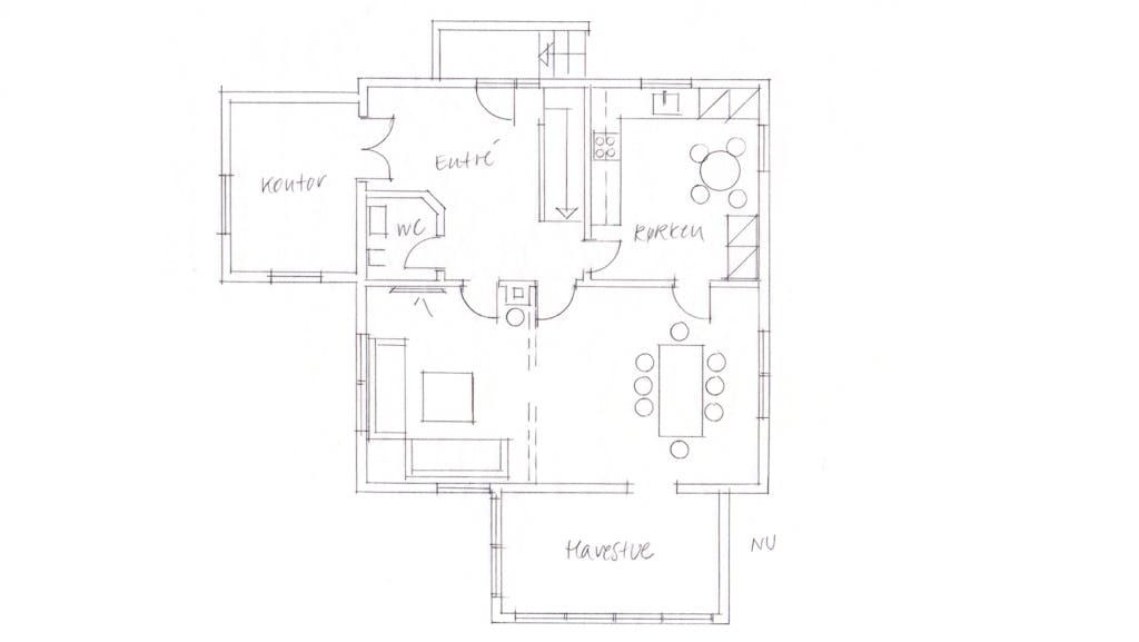 Tegning over husets udseende nu