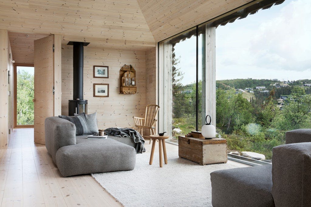 moderne scandinavische woonkamer met natuurlijke materialen