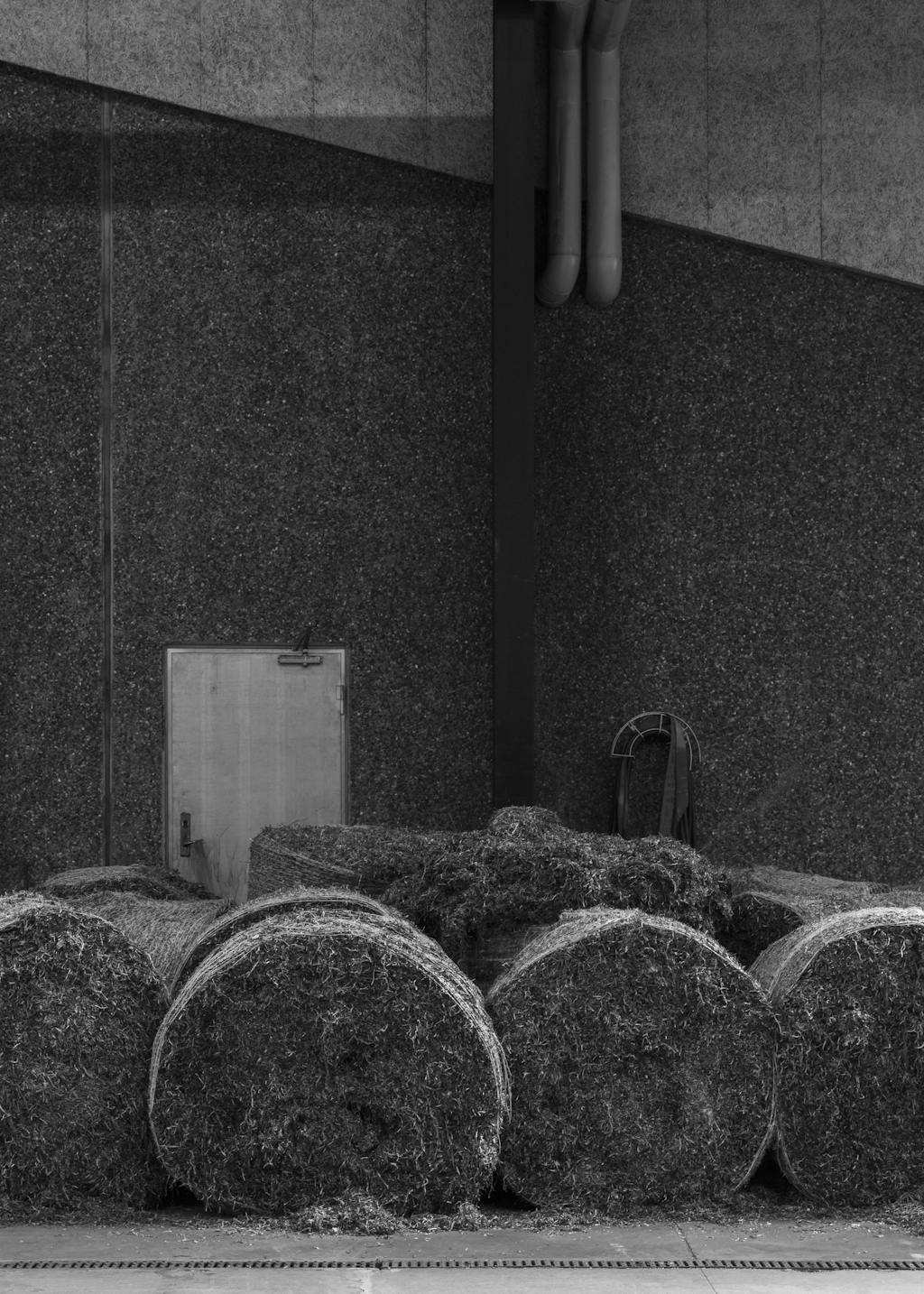 Rollen zeegras liggen klaar om omgetoverd te worden tot akoestische panelen.