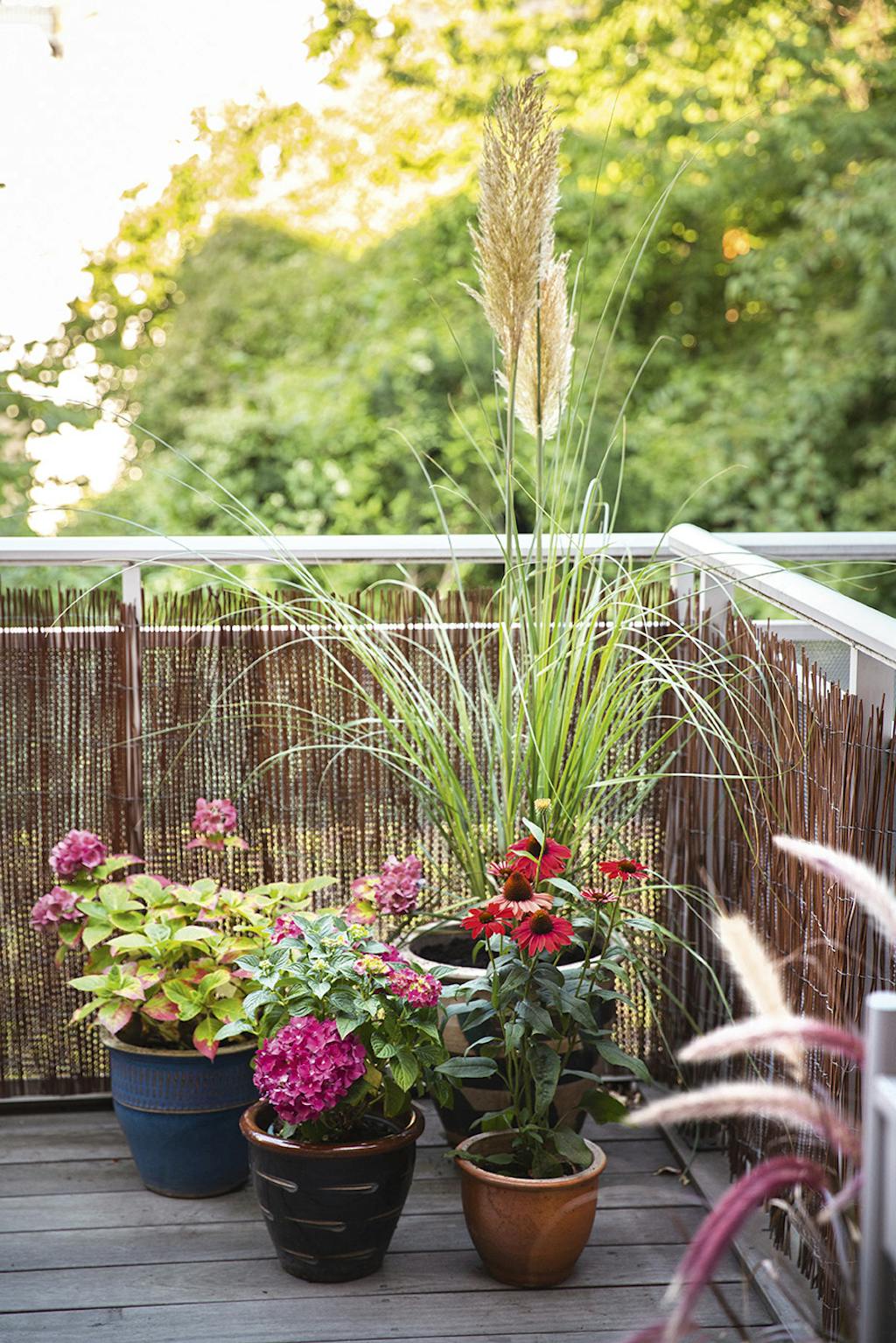 Altan med flotte blomsterkrukker