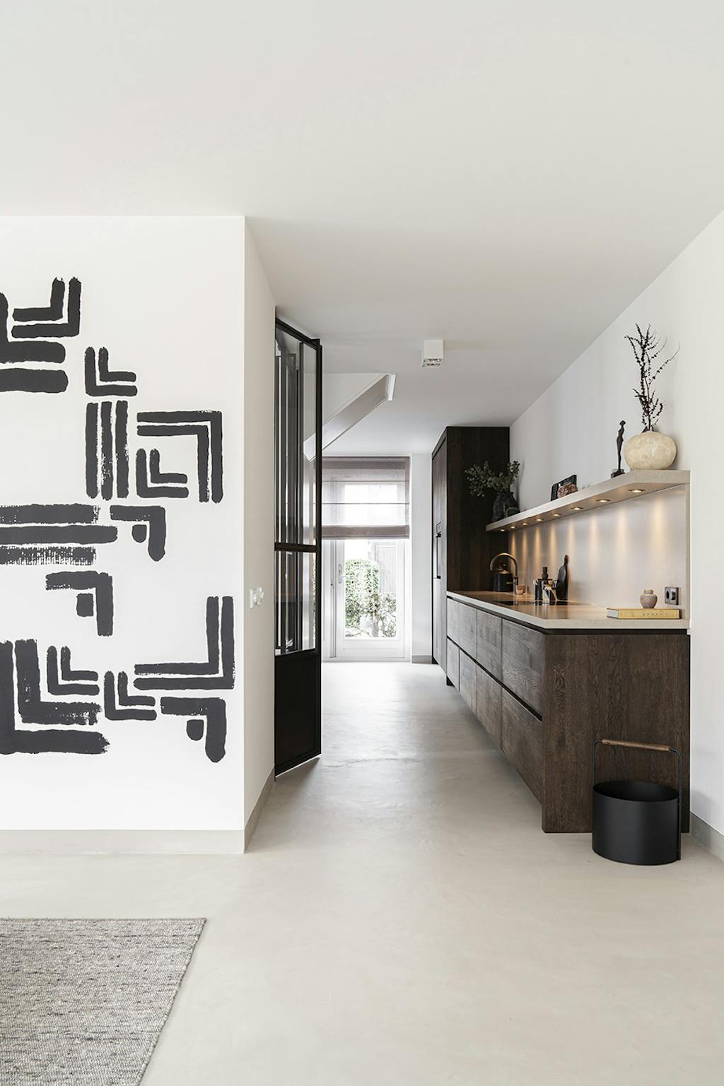 Keuken, mural, donker eiken, minimalistisch, Scandinavisch design Keuken, mural, donker eiken, minimalistisch, Scandinavisch design