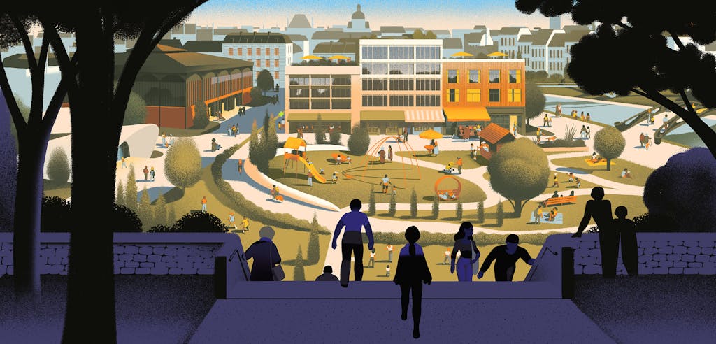 Illustration af en bæredygtig by Illustration af en bæredygtig by