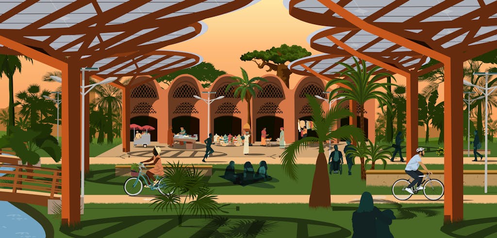 Illustration af en bæredygtig by Illustration af en bæredygtig by