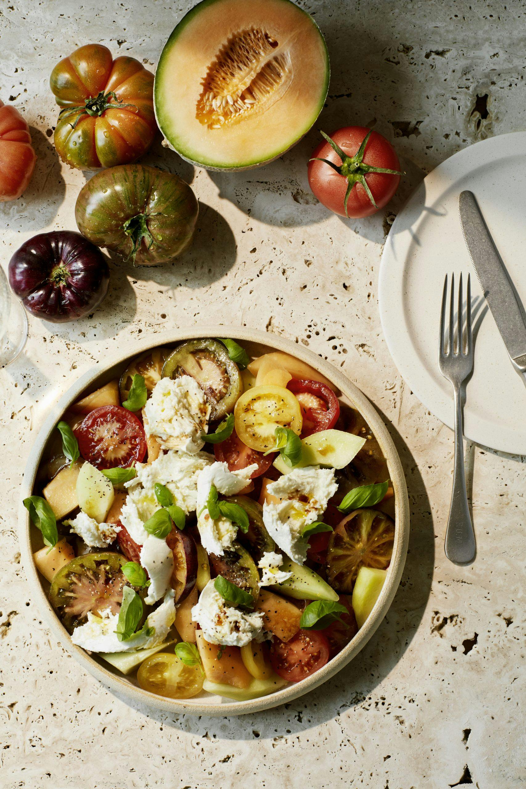 Melon-tomat-caprese-salat | bobedre.dk