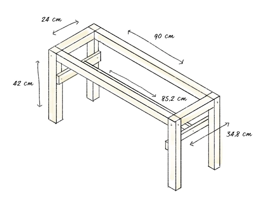 Mål på den hjemmelavede bænk