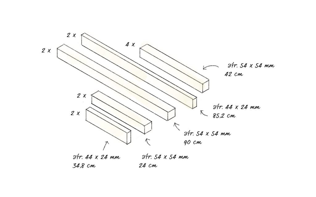 Materialer til den hjemmelavede bænk