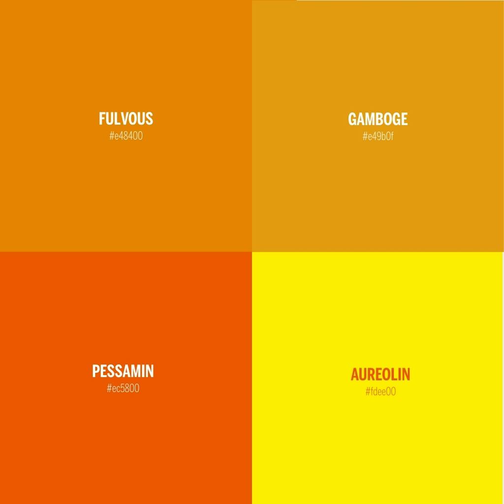 Farvekort med farverne fulvous, pessamin, gamboge, aureolin