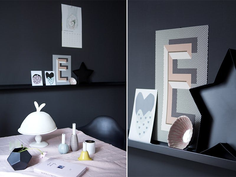 Sorte kontraster og kreativ bildehylle