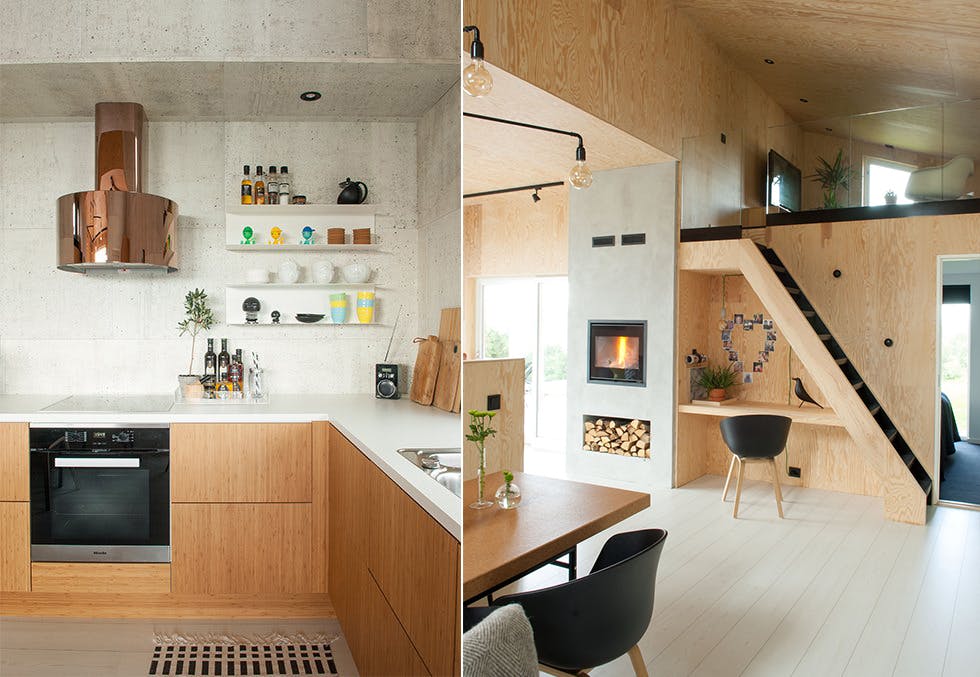 Hytte i sibirsk lerk med finer-interiør i Steinkjer