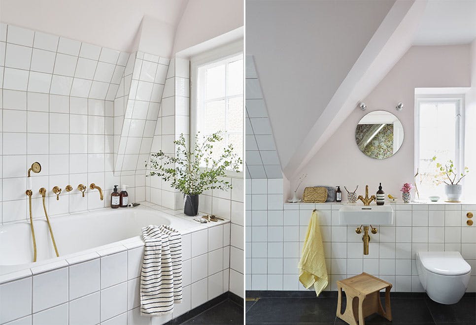 Feminint badeværelse i Lyserød og hvide klinker