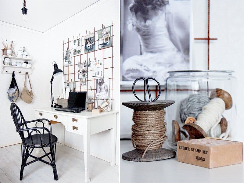 skrivebord med moodboard laget av gitter