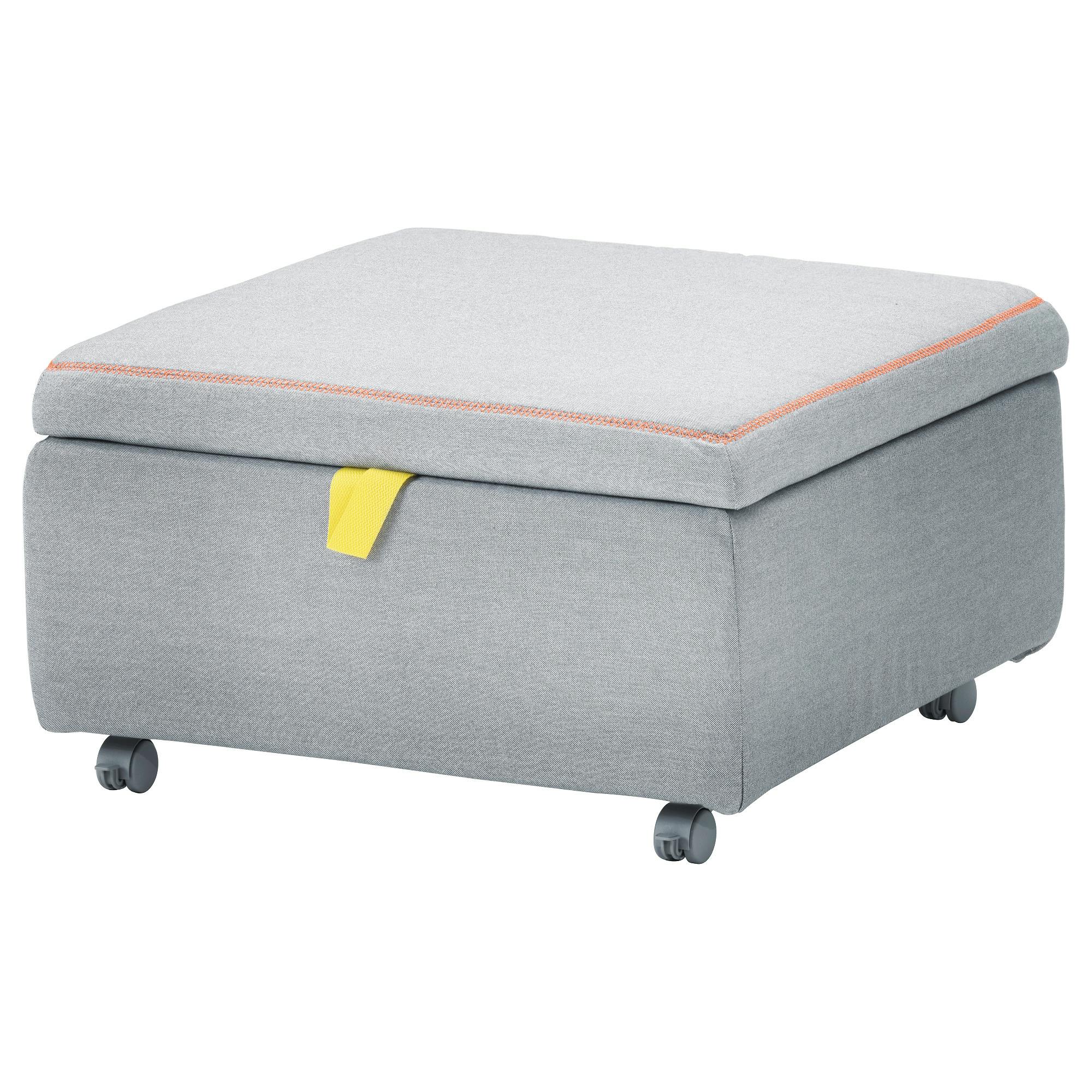 Grå puff med oppbevaring til barnerommet fra Ikea