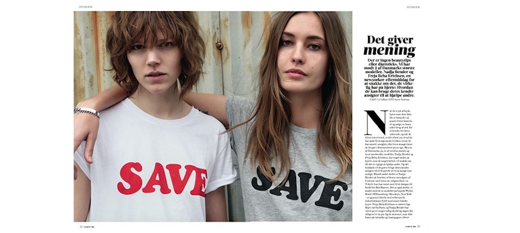 2 x topmodel Freja Beha og Nadja Bender i SAVE-T-shirt for Costume