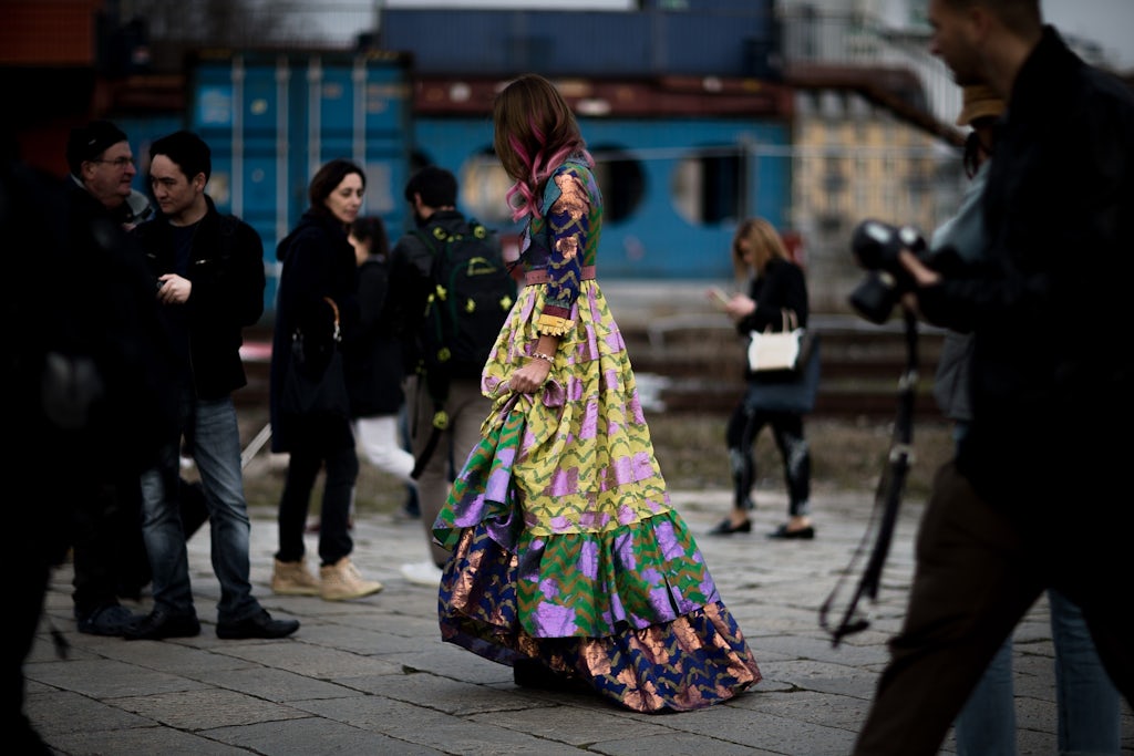 Anna Dello Russo in Gucci dress at Milan Fashion Week 2016