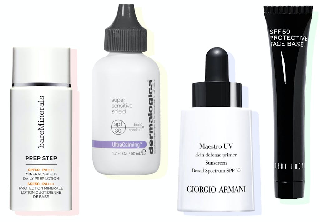 Primer med høy spf og tynn solkrem til ansiktet.